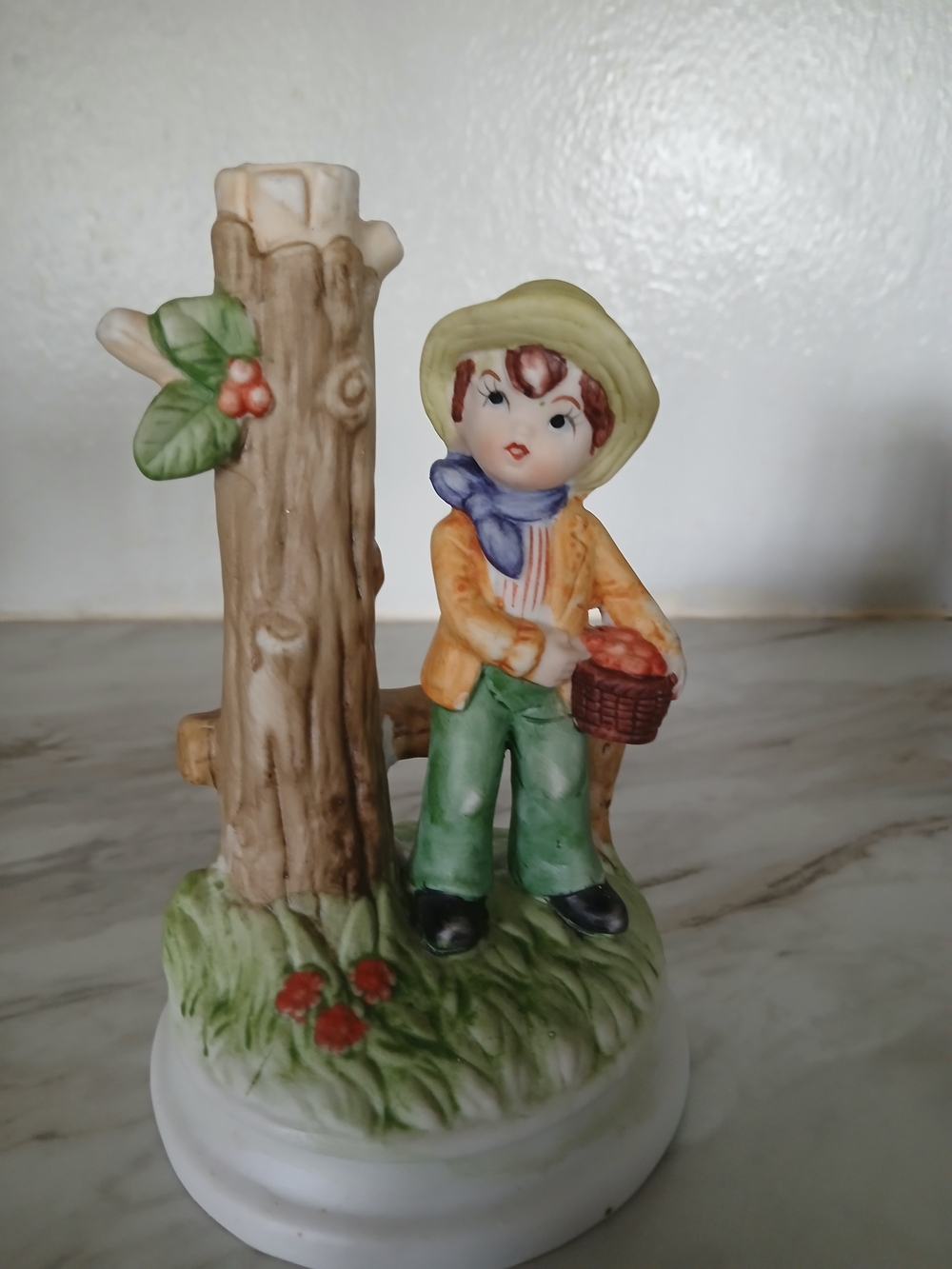 Music Box Vintage Ceramic Farm Boy